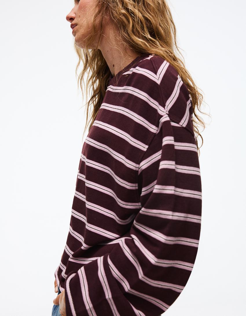 Sudadera cuello redondo rayas-Burdeos