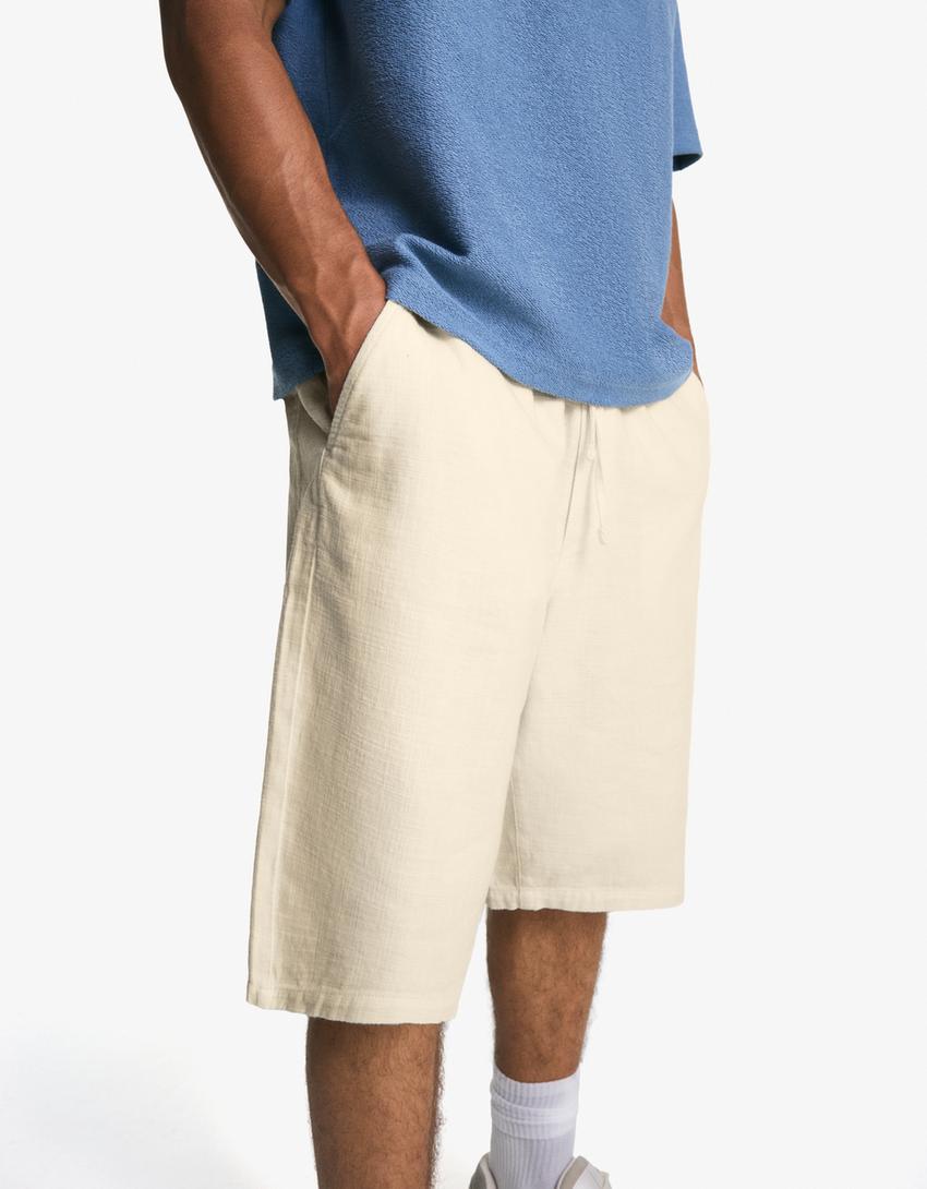 Rustic jogger skater shorts-Off white-2
