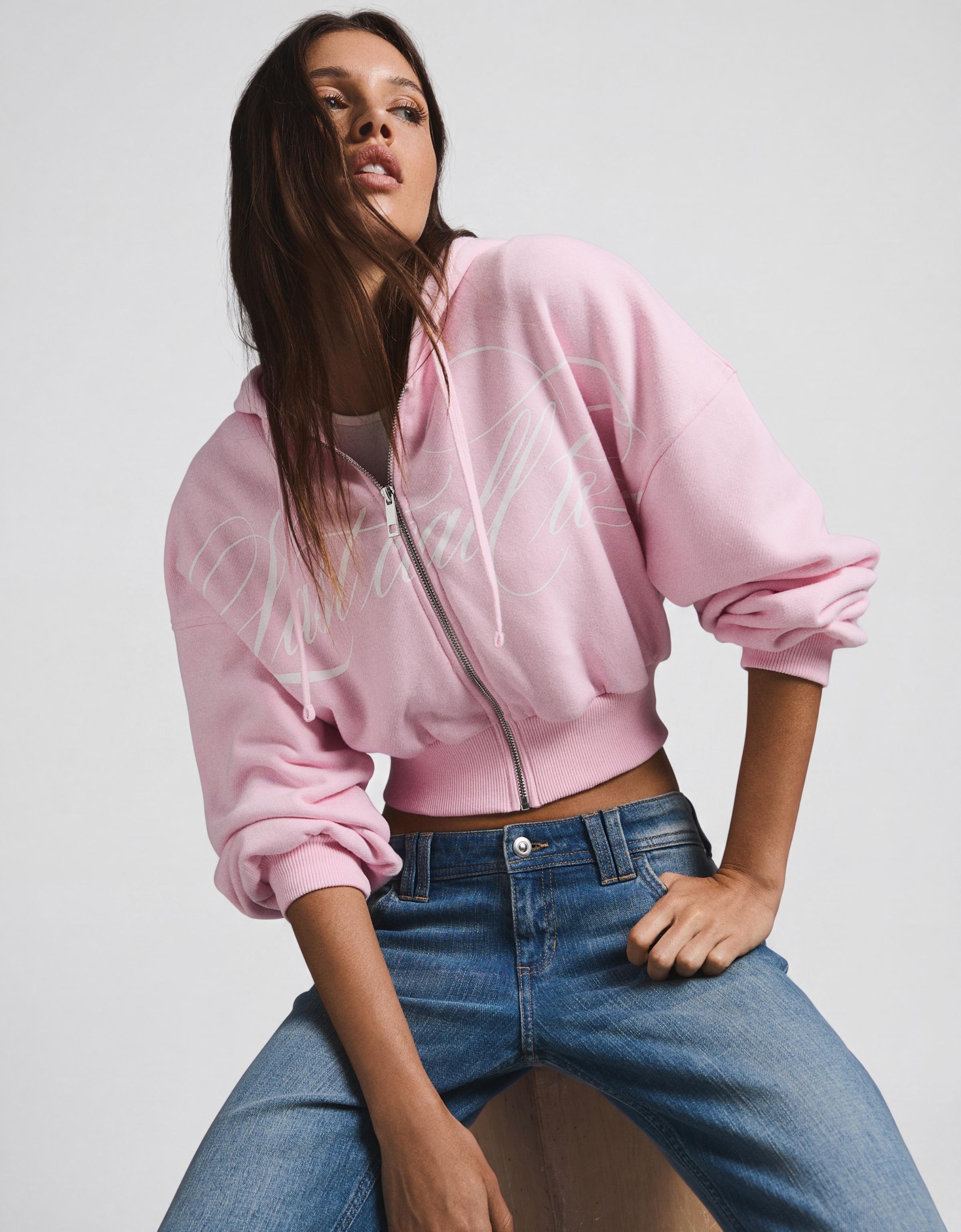 Printed zip-up hoodie — Pink