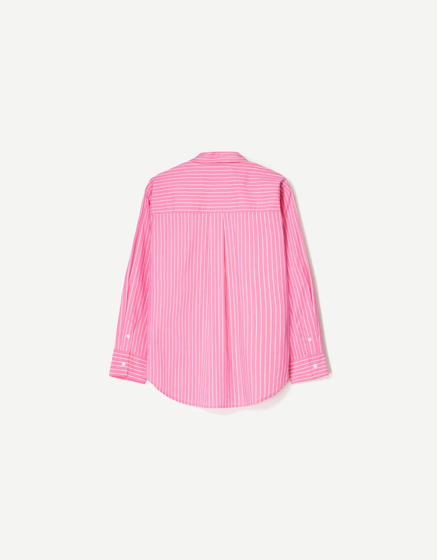 Camicia oversize in popeline-Fucsia-4