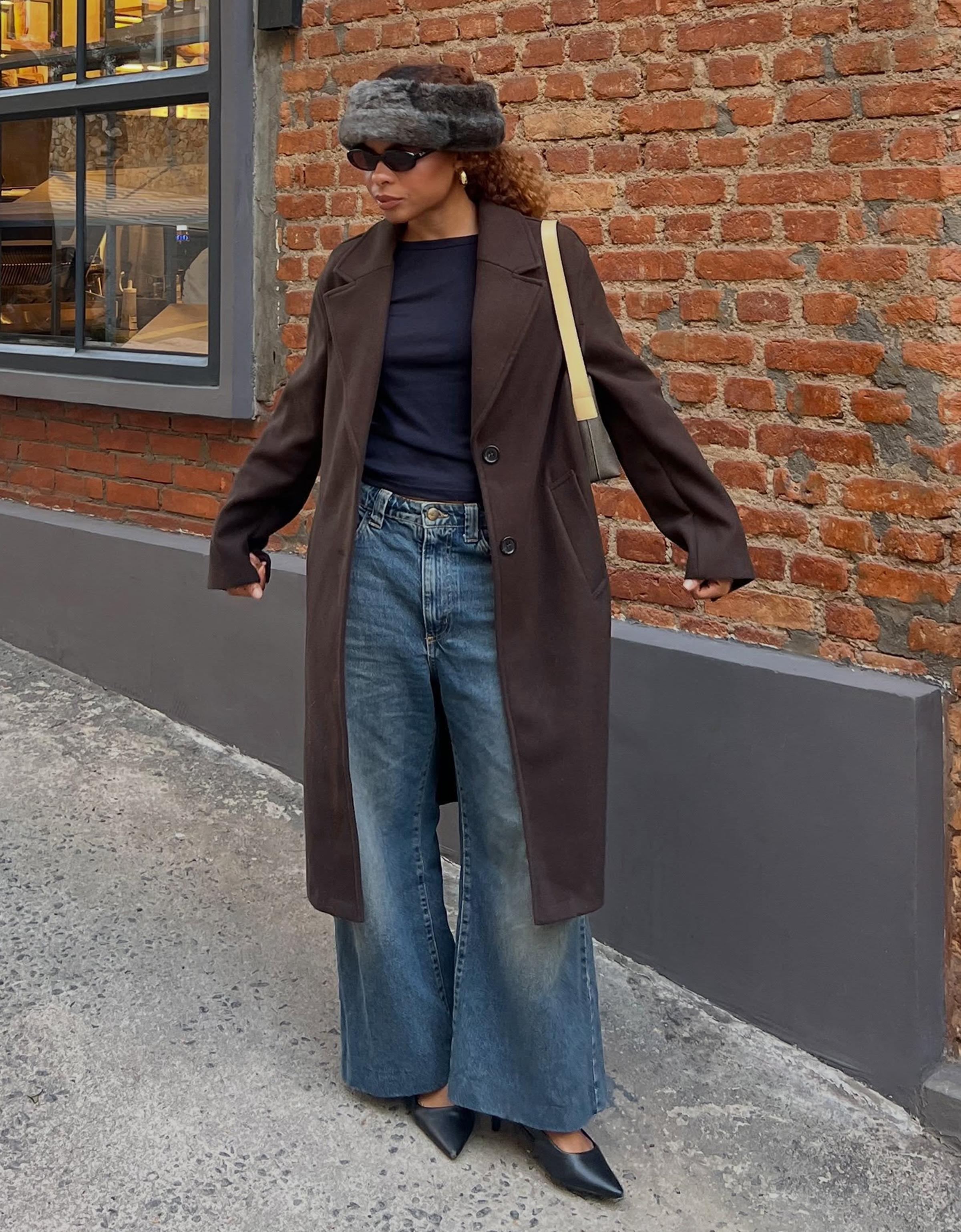 Soft-touch long coat — Brown