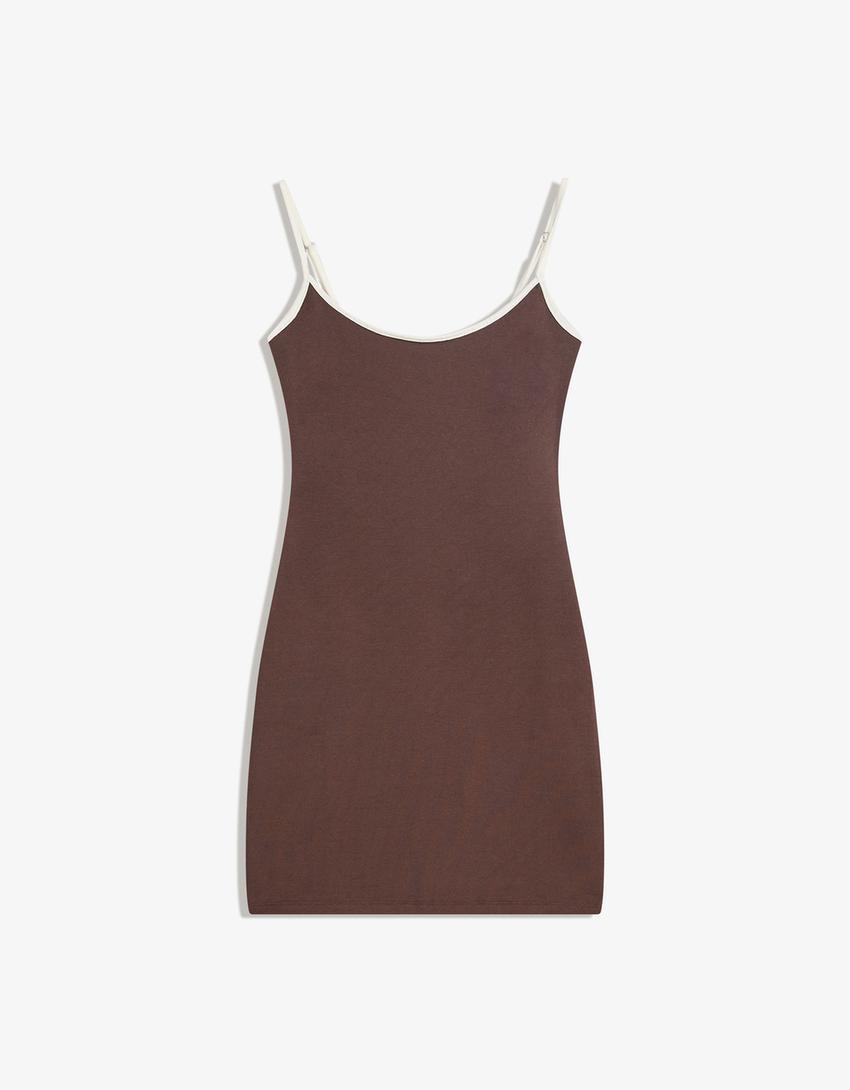 Rochie mini bretele contrast-Ciocolată-1