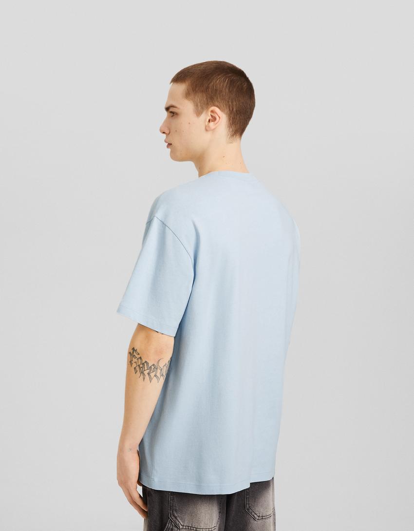 T-shirt manga curta boxy fit estampado-Azul claro-1