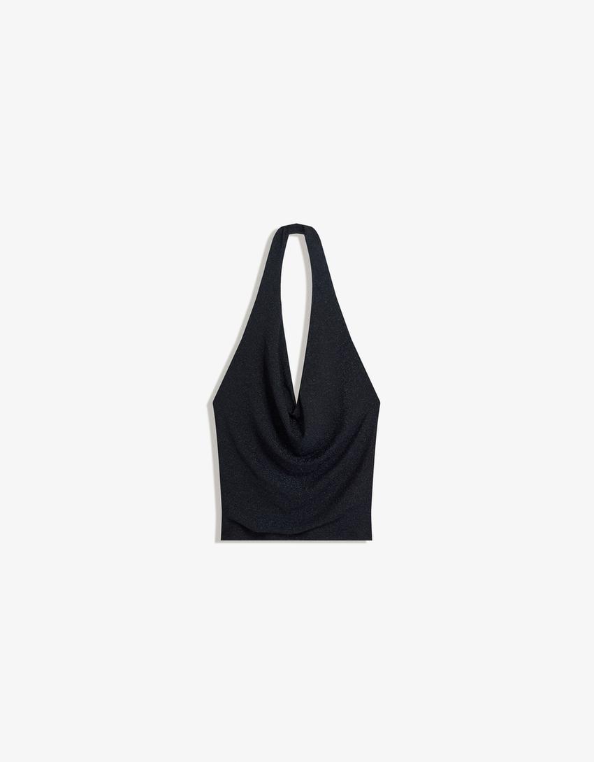 Halter top with cowl neckline-Navy
