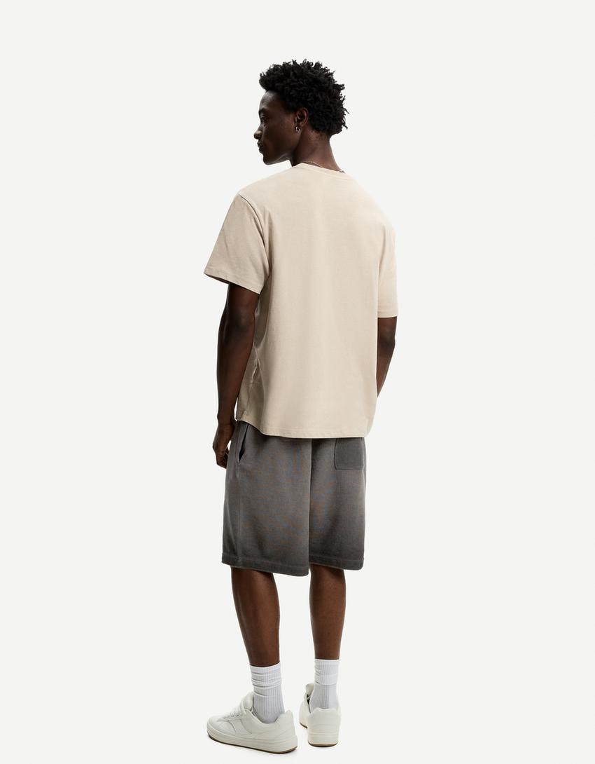 Faded-effect waffle-knit Bermuda shorts-Grey