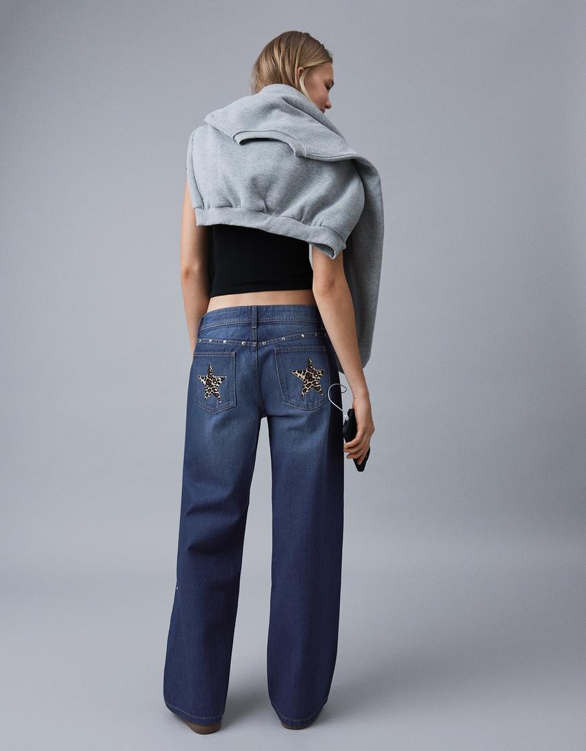 Jeans baggy tachas estrelas-Azul