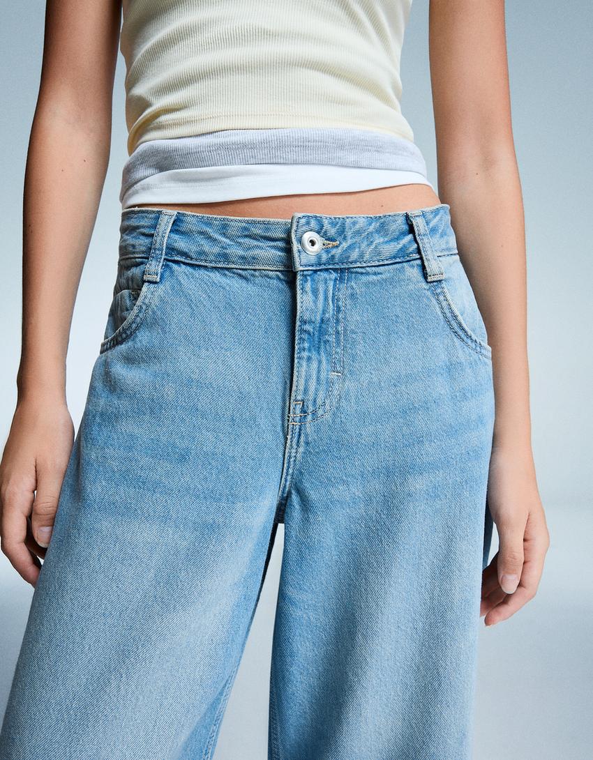 Jeans a gamba larga low waist-Azzurro Lavato-1
