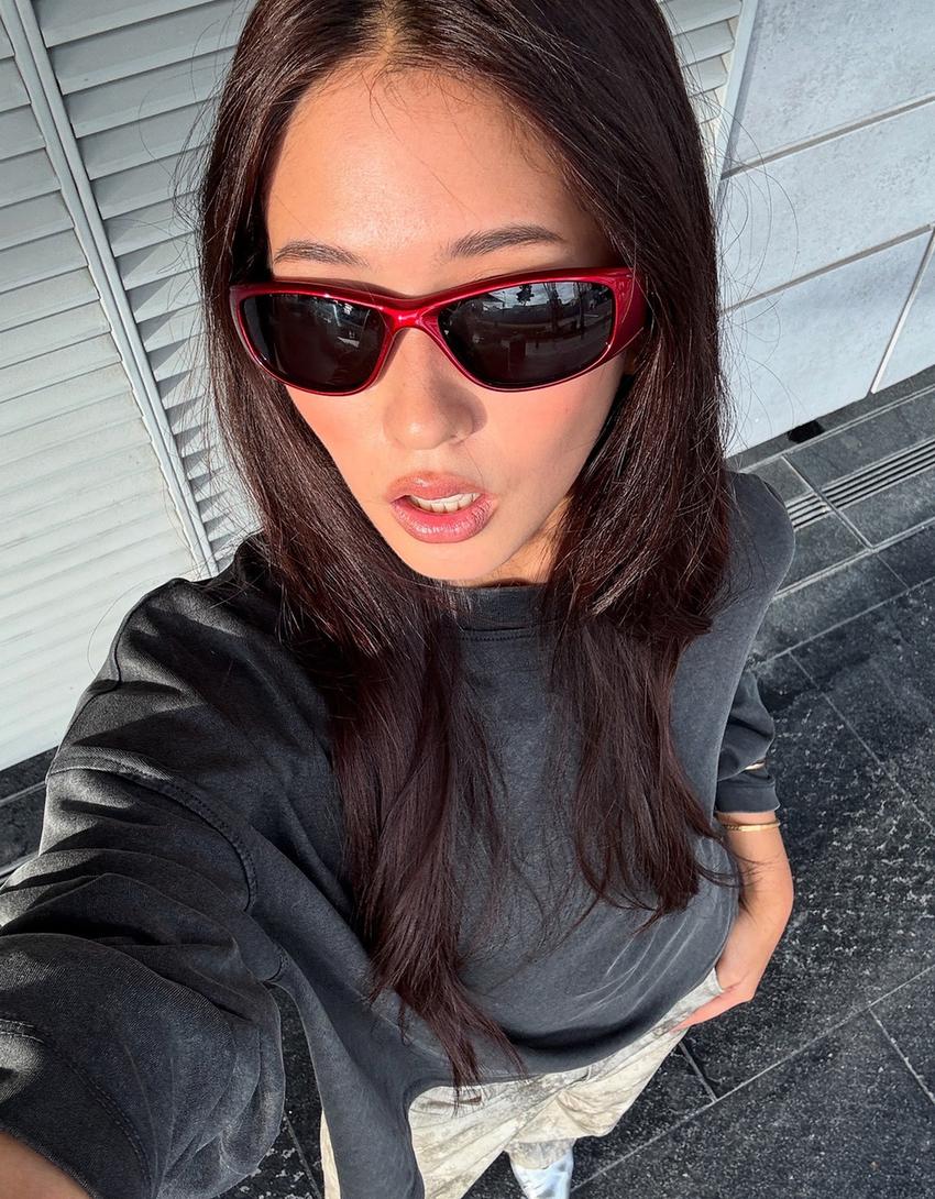 تيشرت بأكمام طويلة وطبعة-رمادي داكن