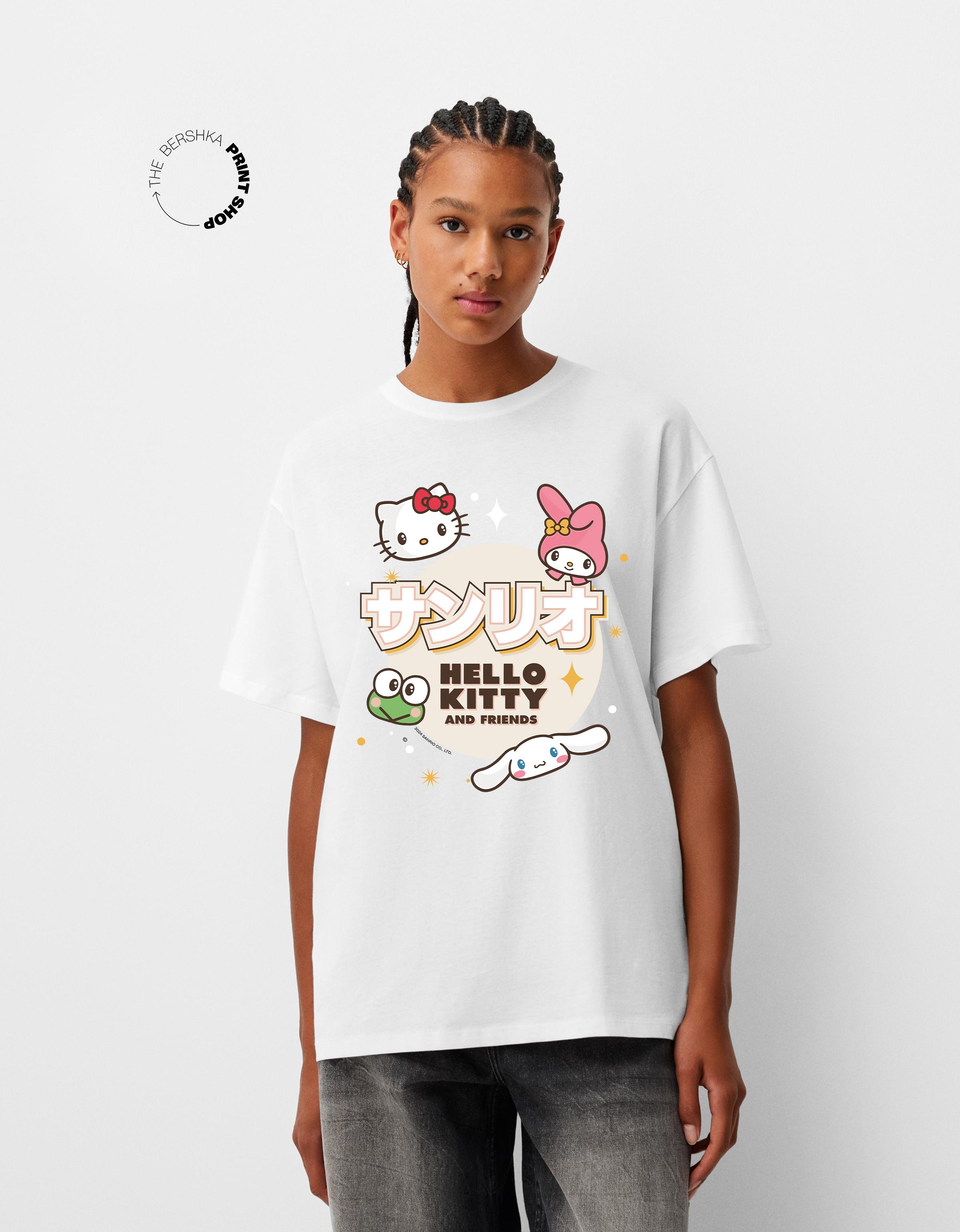 Bershka Oversize T-Shirt Hello Kitty And Friends Mit Kurzen Ärmeln Damen 10-12 Grbrochenes Weiss