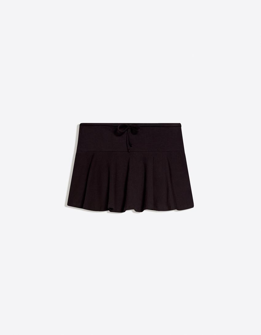 Mini skorts with tie waist-Black