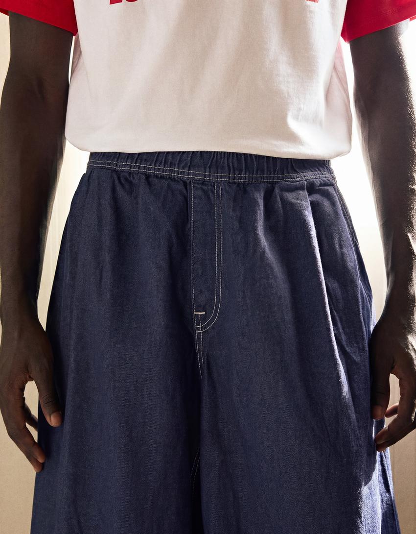 Bermuda parachute en jean-Marine