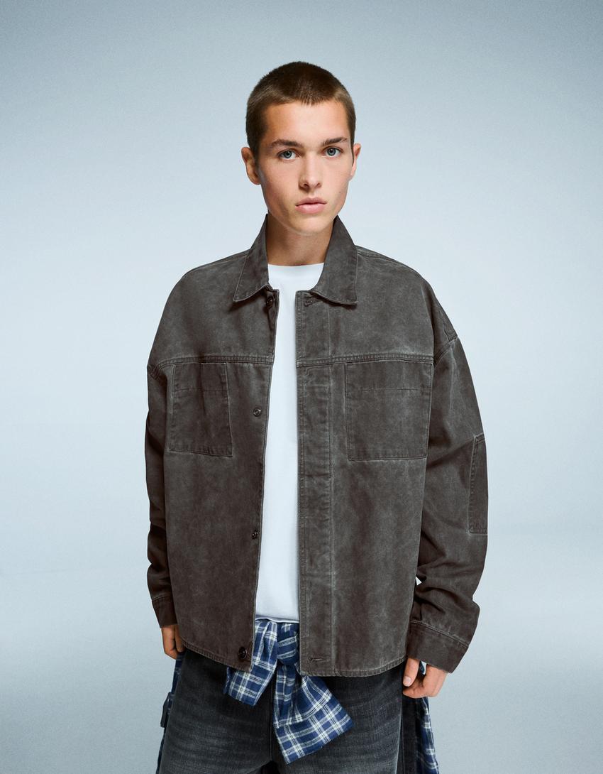 Cropped boxy fit overshirt-Grey
