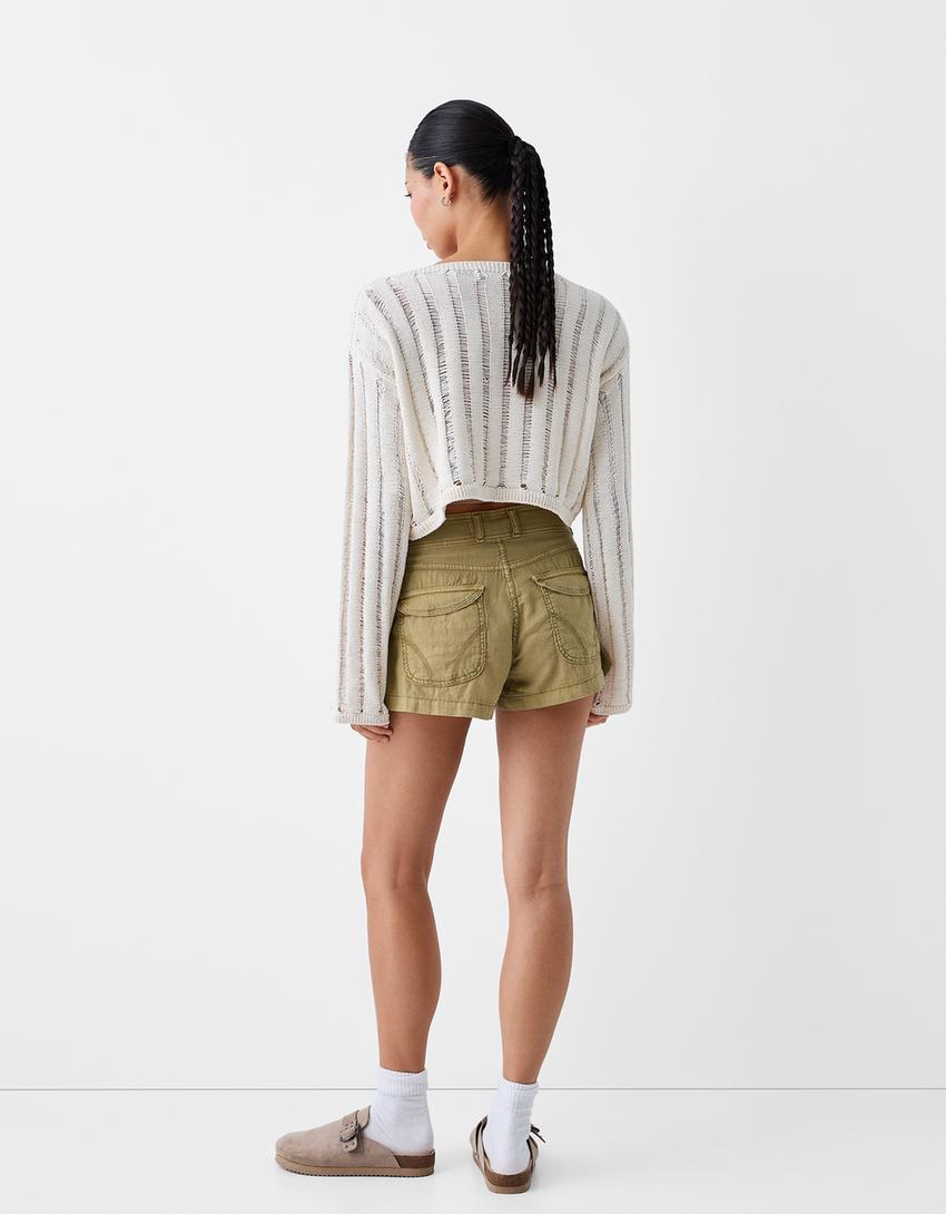 İki düğmeli şort-Yeşil-2