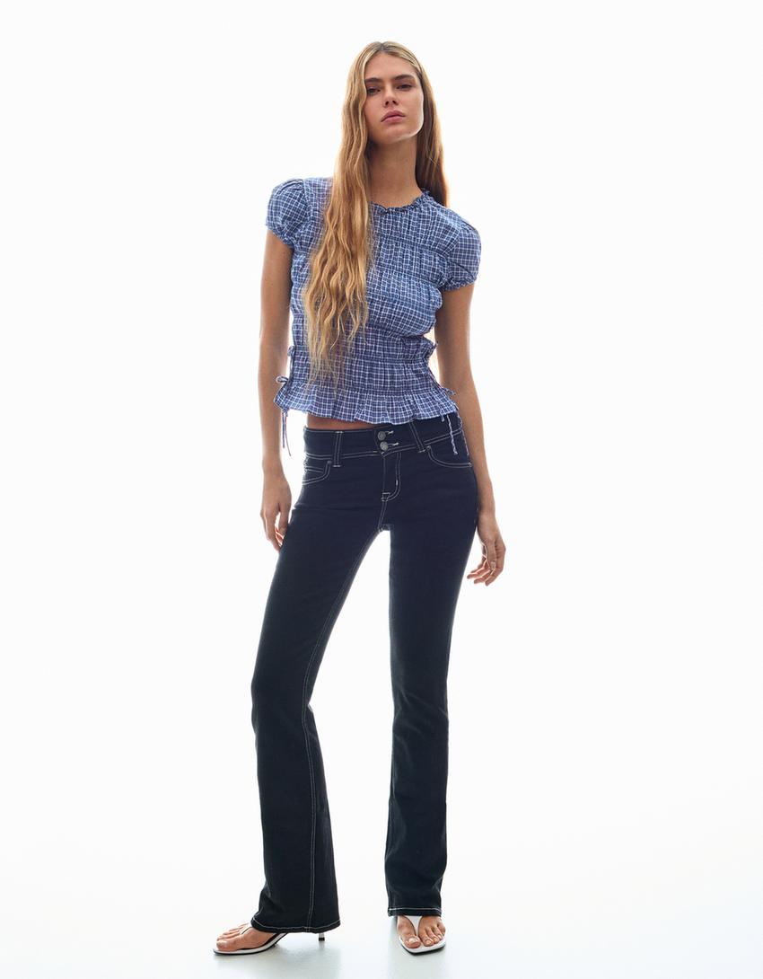 Chemise à manches courtes avec lacets-Bleu foncé