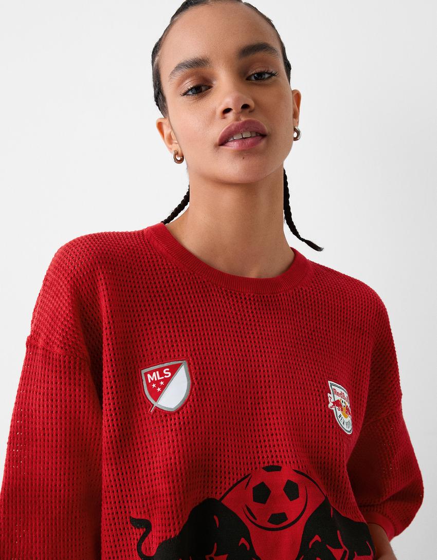 Мрежеста фланелка „New York Red Bulls“ с мотив tie-dye-Червено-4