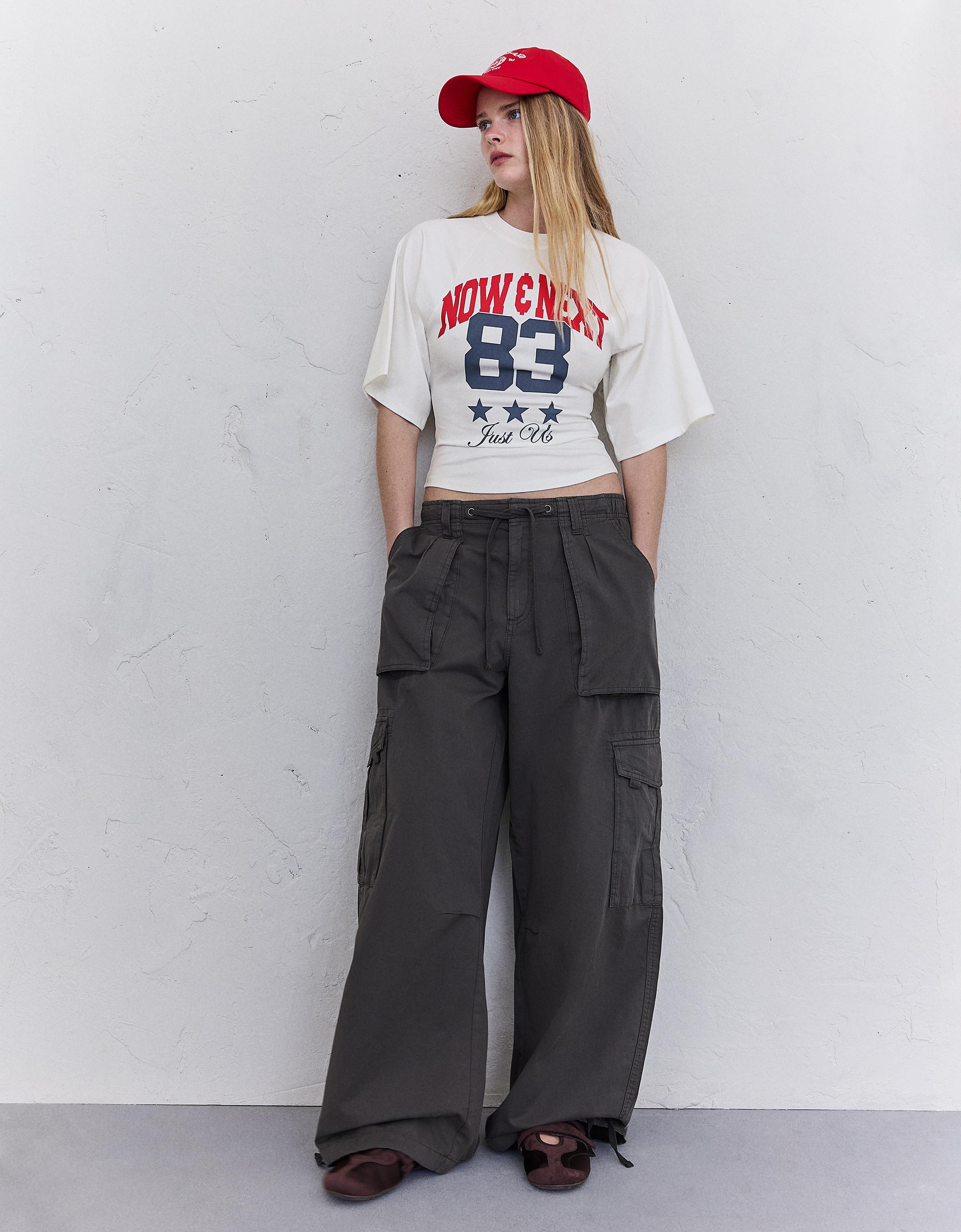 Corset-effect print T-shirt — Off white