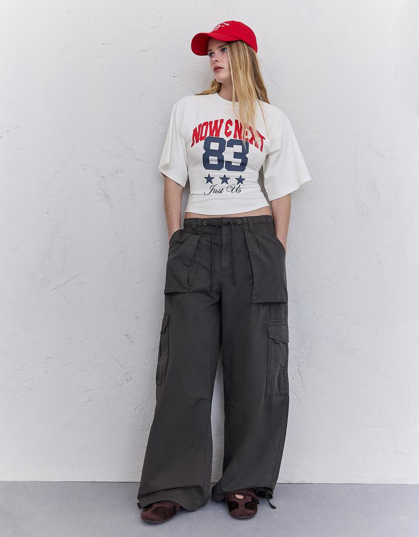 Corset-effect print T-shirt-Off white