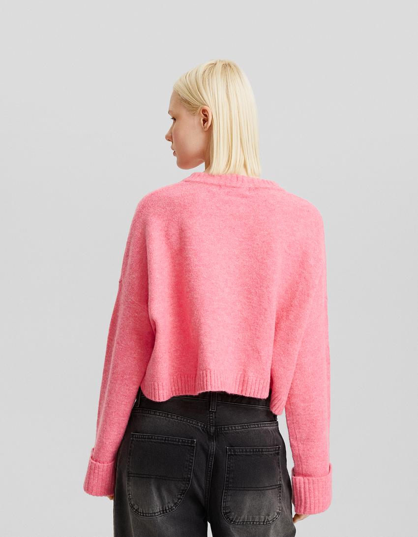 Pull court col rond-Rose-1