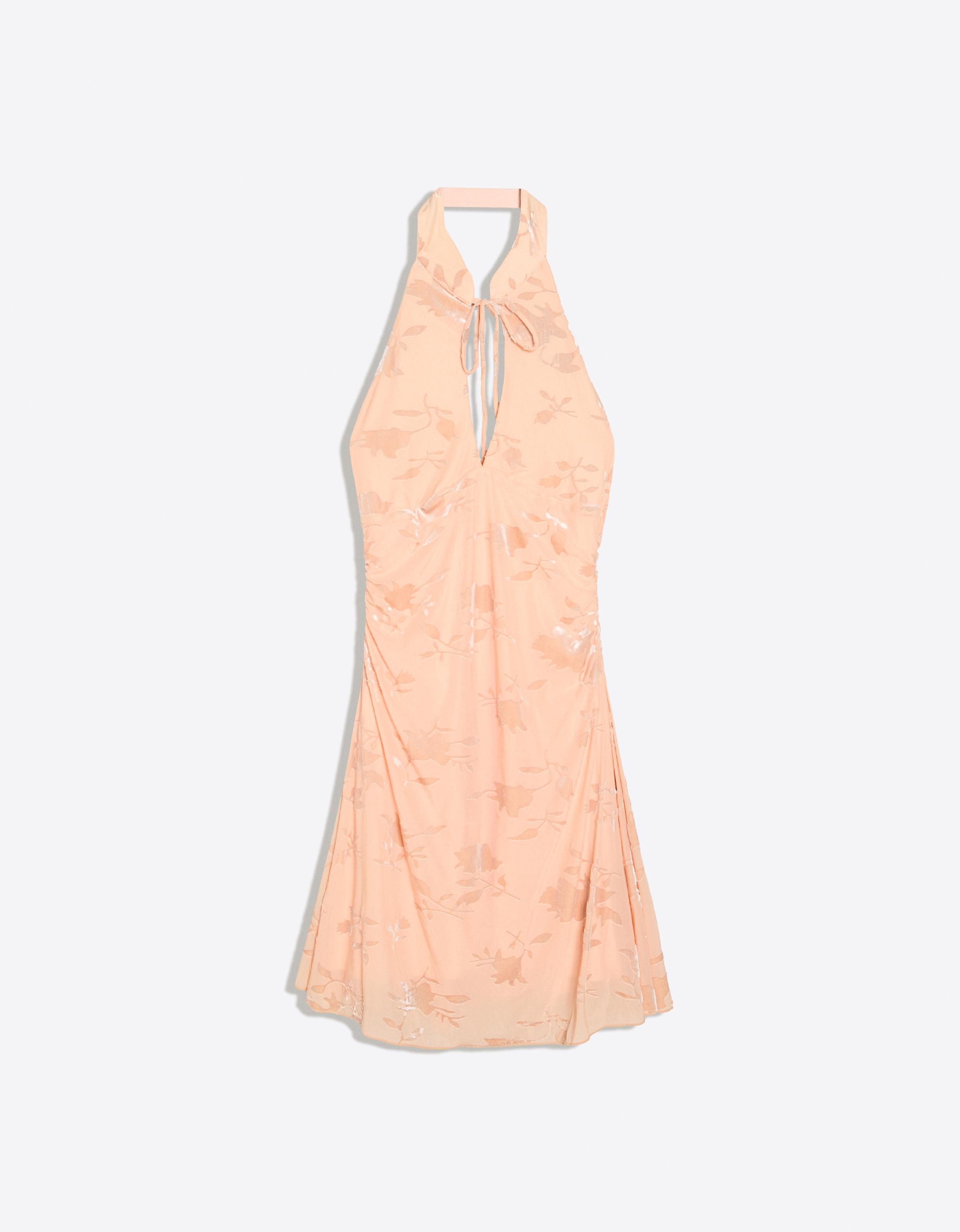 Mini halter dress in flocked tulle — Orange