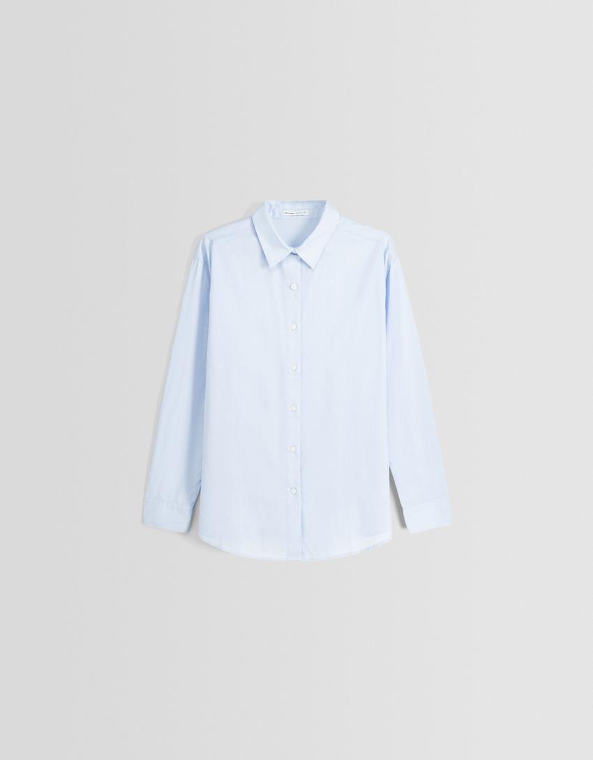 Long sleeve poplin shirt-Light blue-4