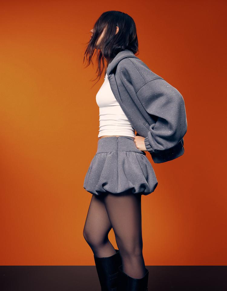 Shimmery neoprene-effect hoodie