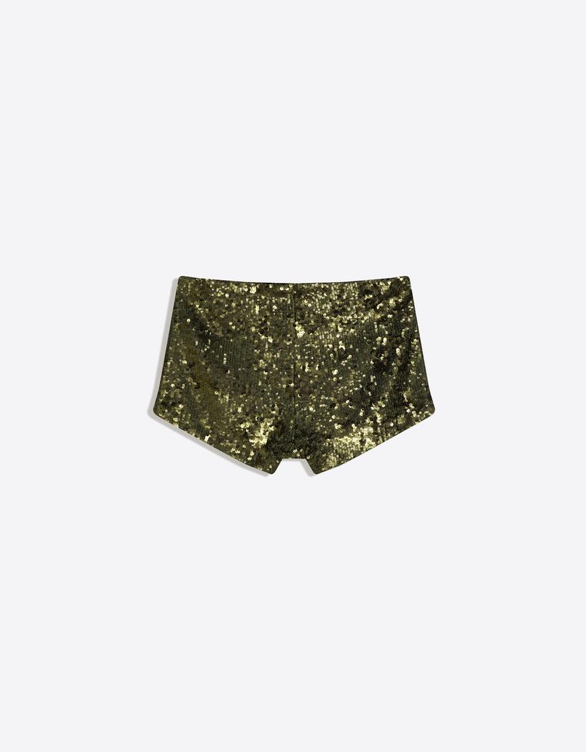 Mini šortky s flitry-Khaki