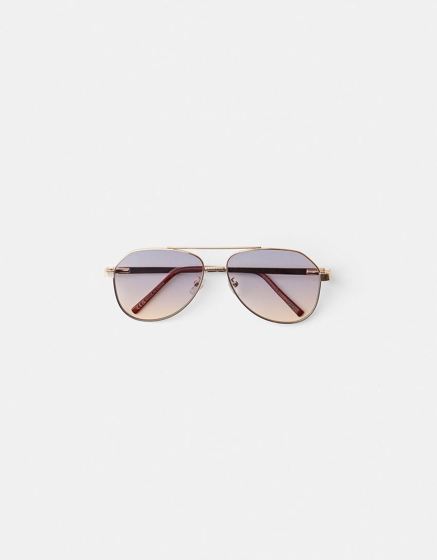 Lunettes de soleil en métal-Bleu-4