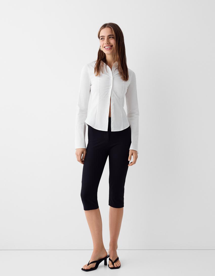 Fitted shirt with flared long sleeves-White