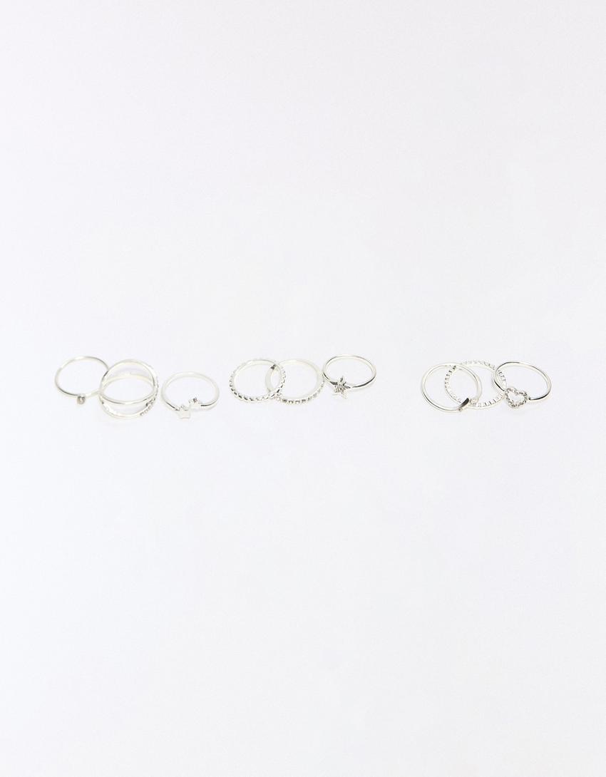 Pack 9 anillos finos-Plata
