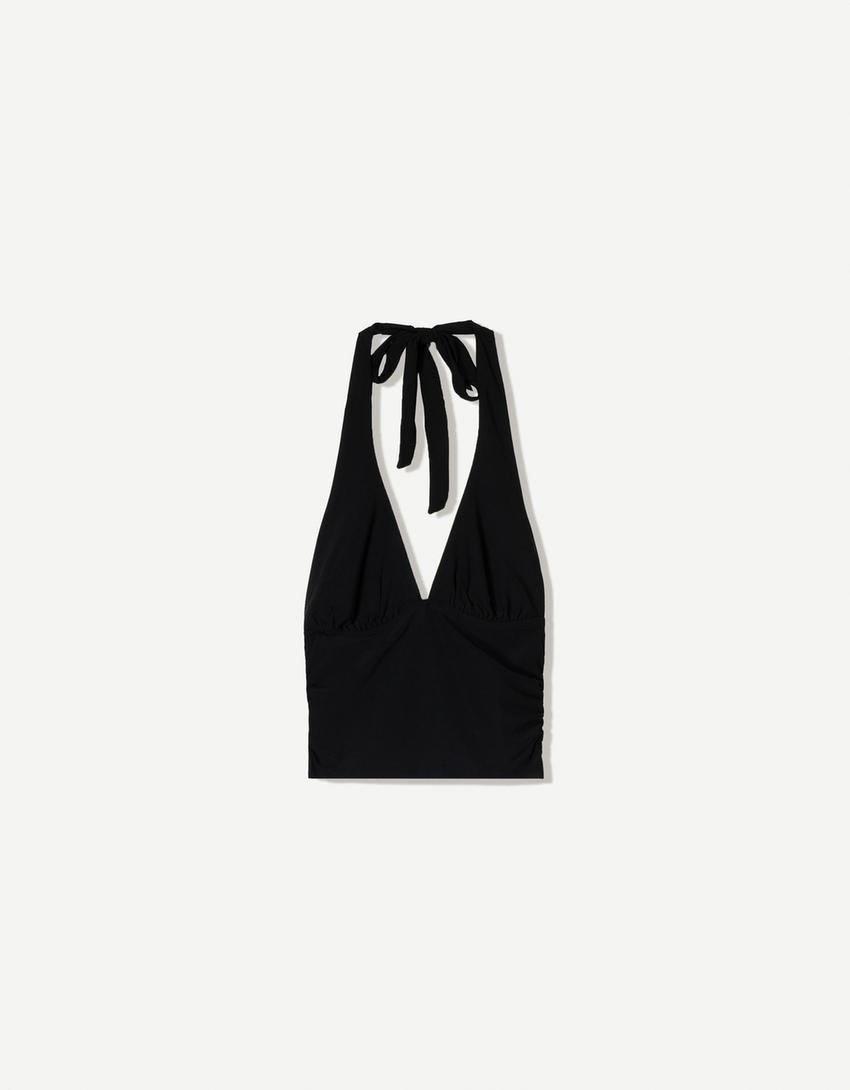 Gathered halter top-Black