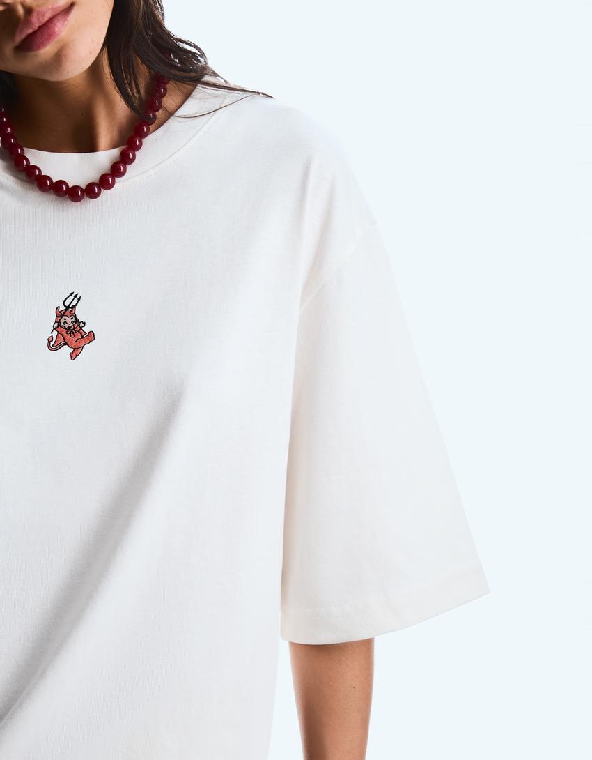 T-shirt manches courtes oversize heavy cotton-Blanc cassé