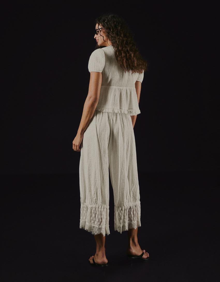 Pantalón bombacho lencero-Blanco roto