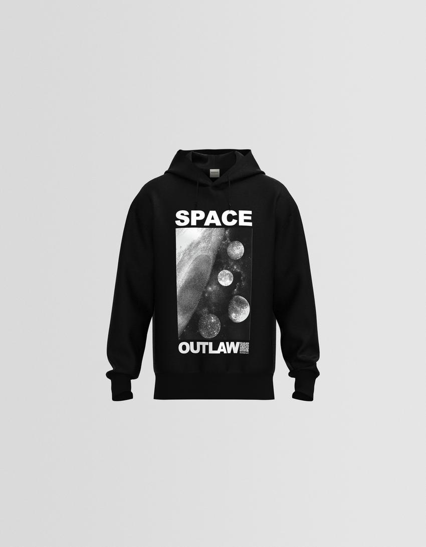 Sweat Bershka Wearable Art capuche oversize-Noir-6