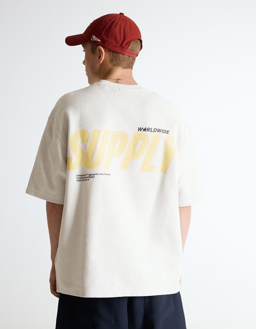 Camiseta felpa print-Gris