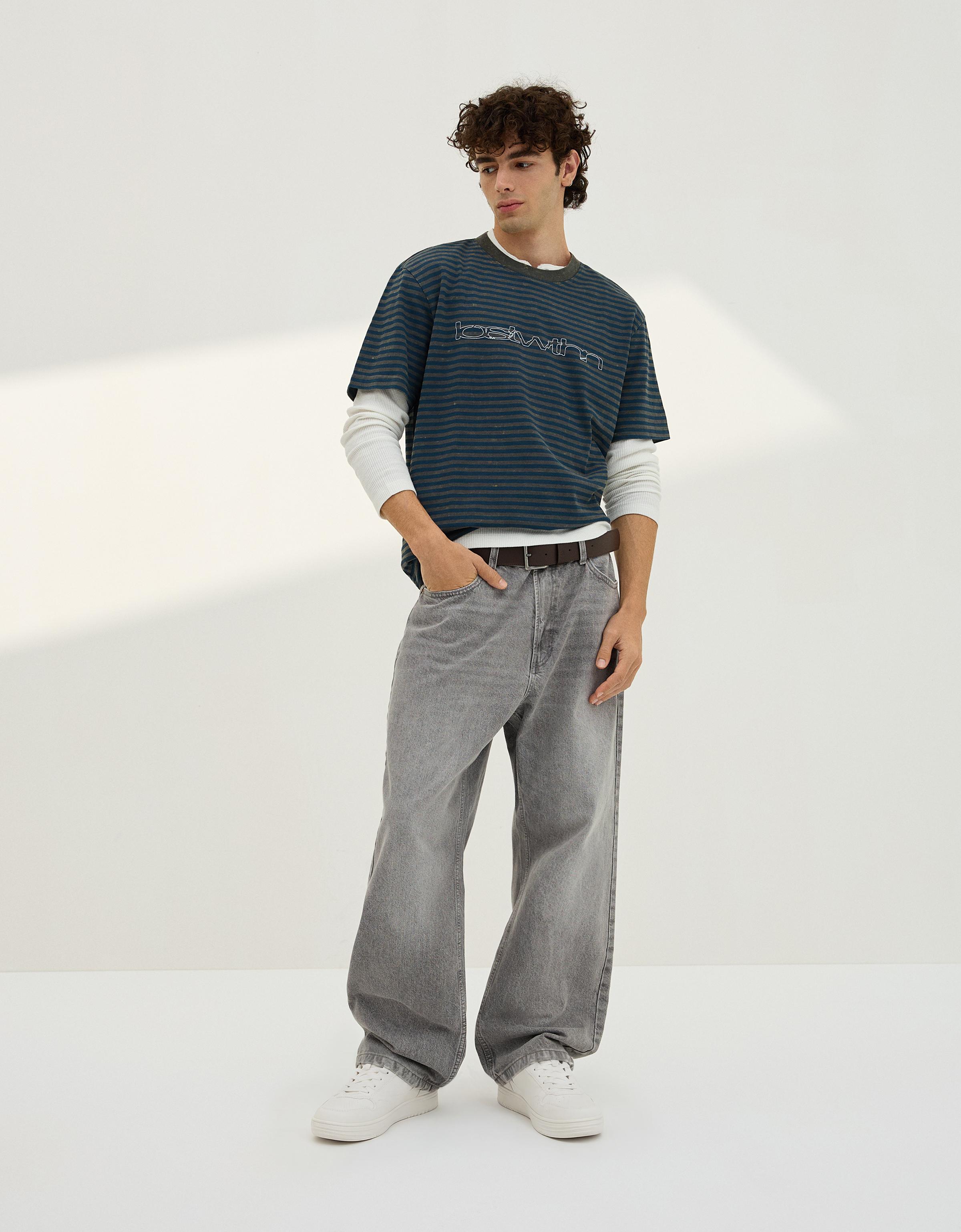 Bershka Jeans Baggy Hombre Gris