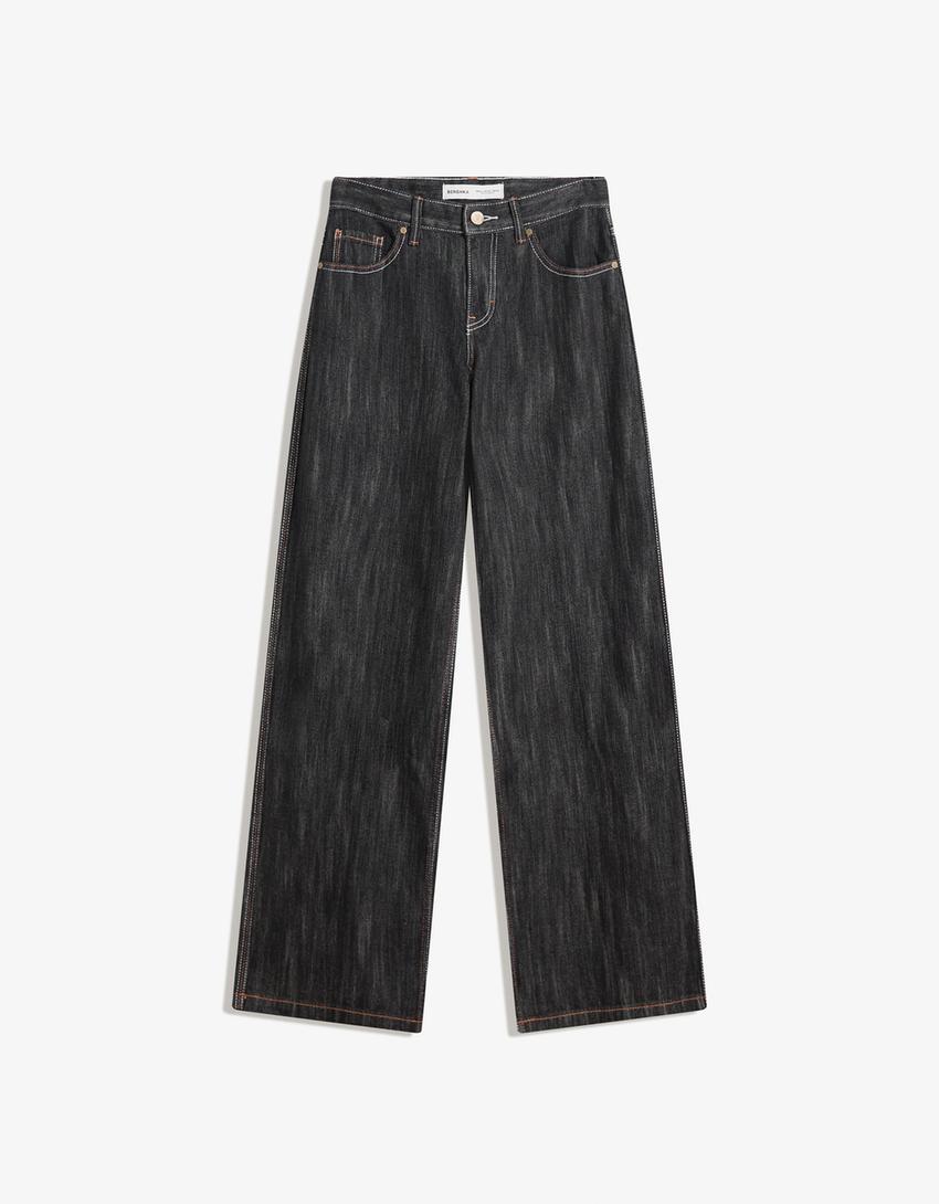 Jacquard boyfriend jeans-Black