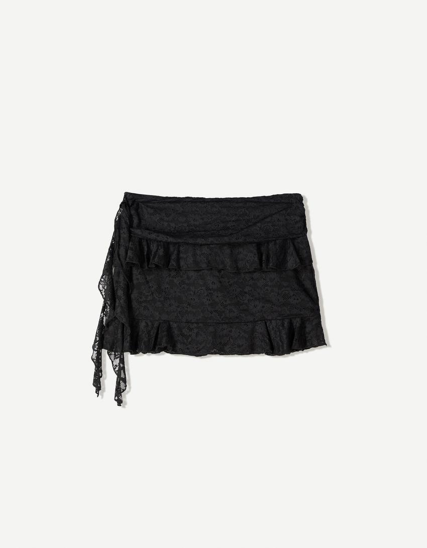 Blonde lace top and skirt set-Black-5