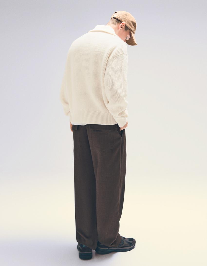 Veste zippée brodée-Blanc cassé