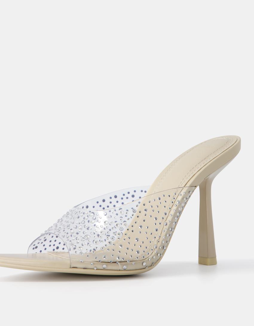 Mules talon vinyle brillants-Transparent