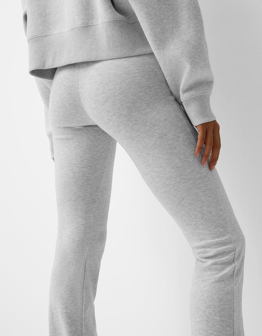 Flared broek met geribbelde taille-Grijs-6
