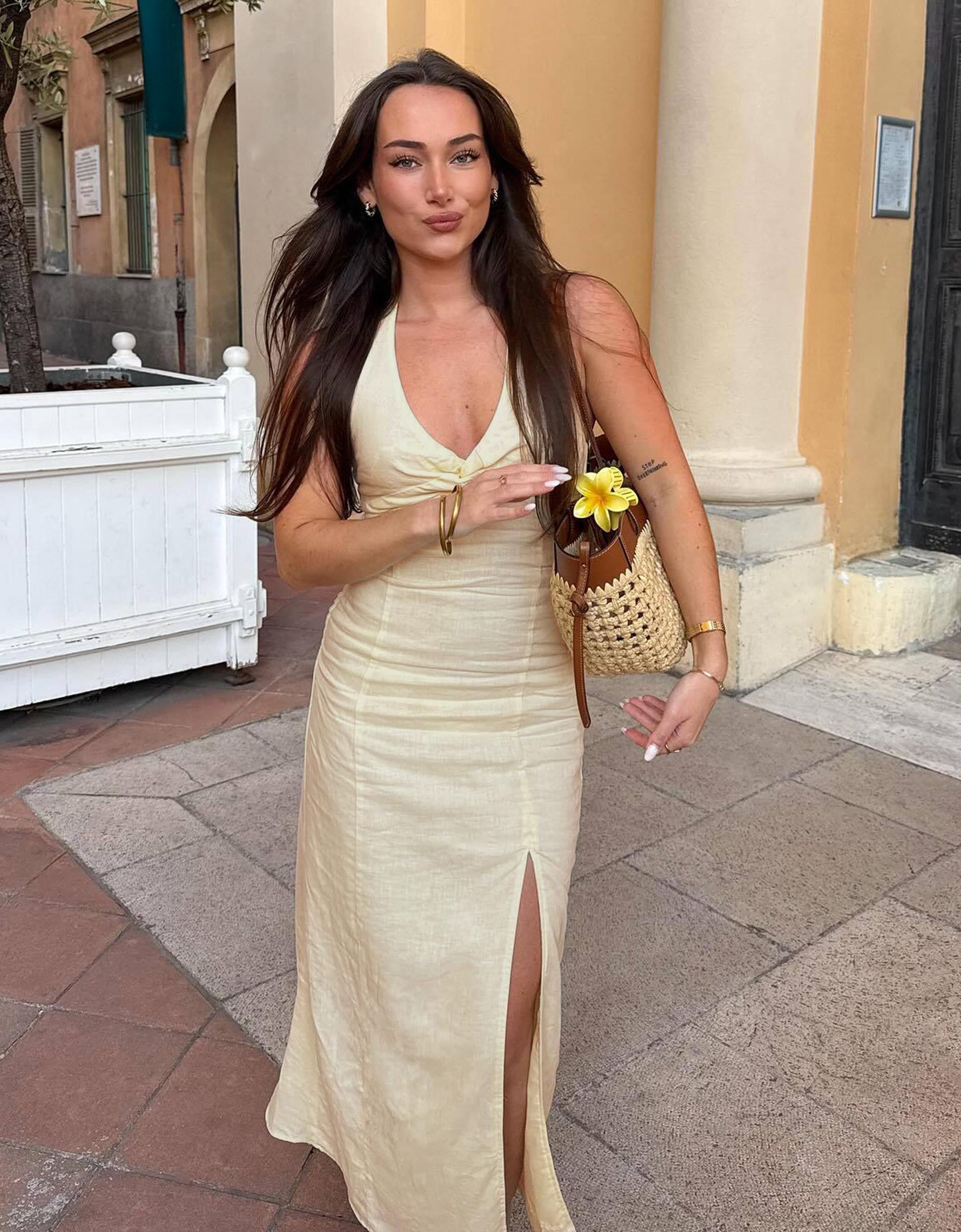Halter midi dress with linen — Yellow