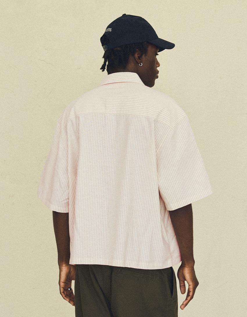 Camicia a maniche corte ricamata-Avorio