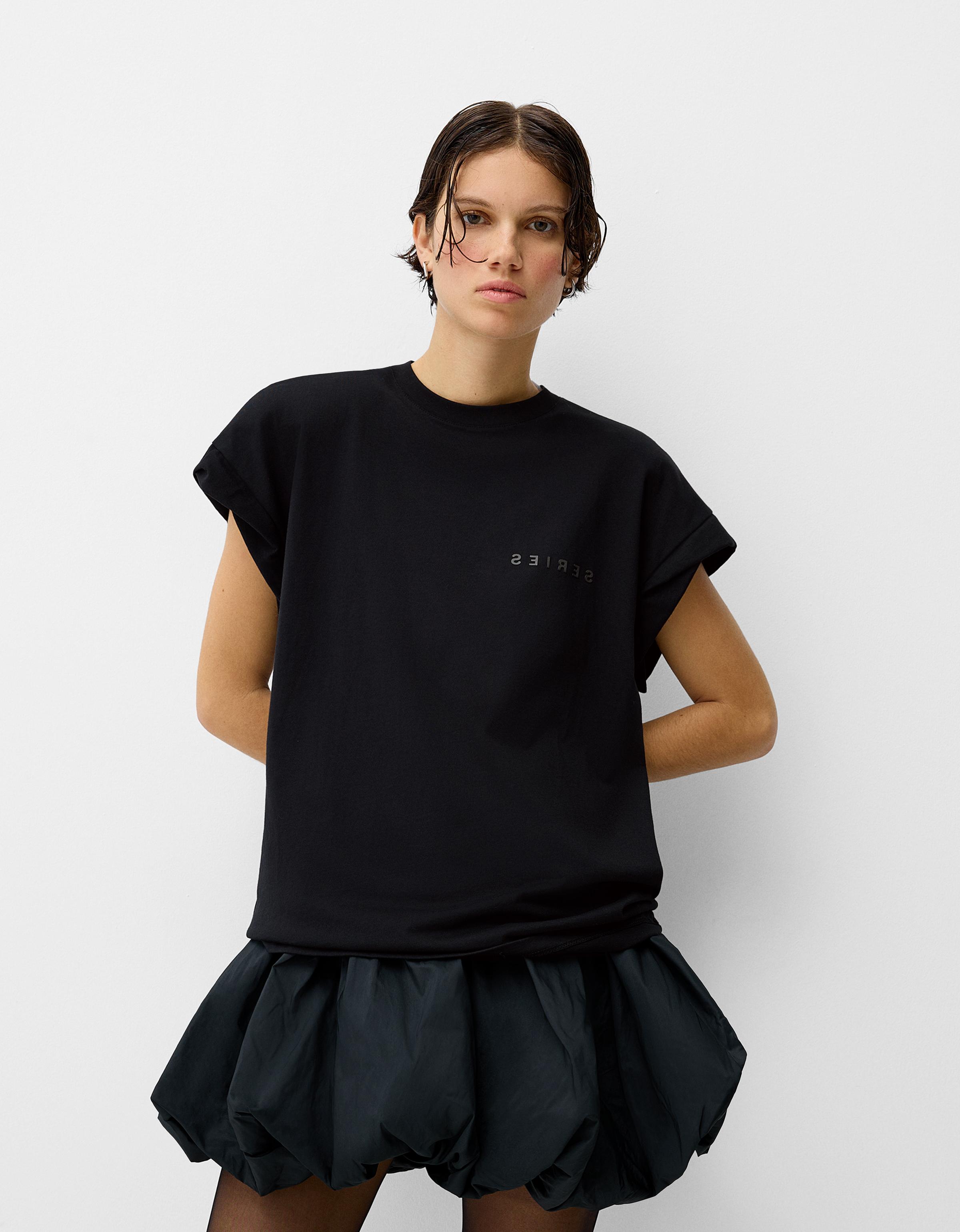 Bershka Ärmelloses Shirt Mit Print Damen L Schwarz