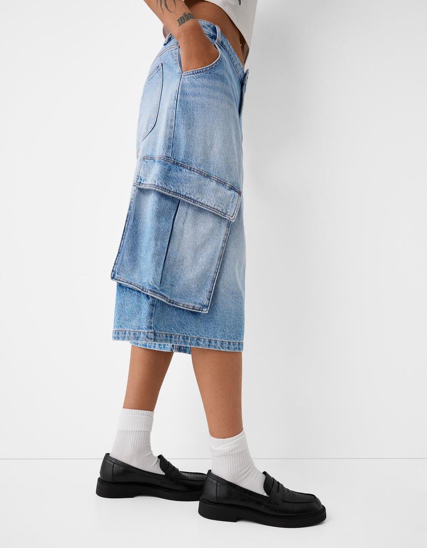 Baggy kargo bermuda jort-Açık mavi-5