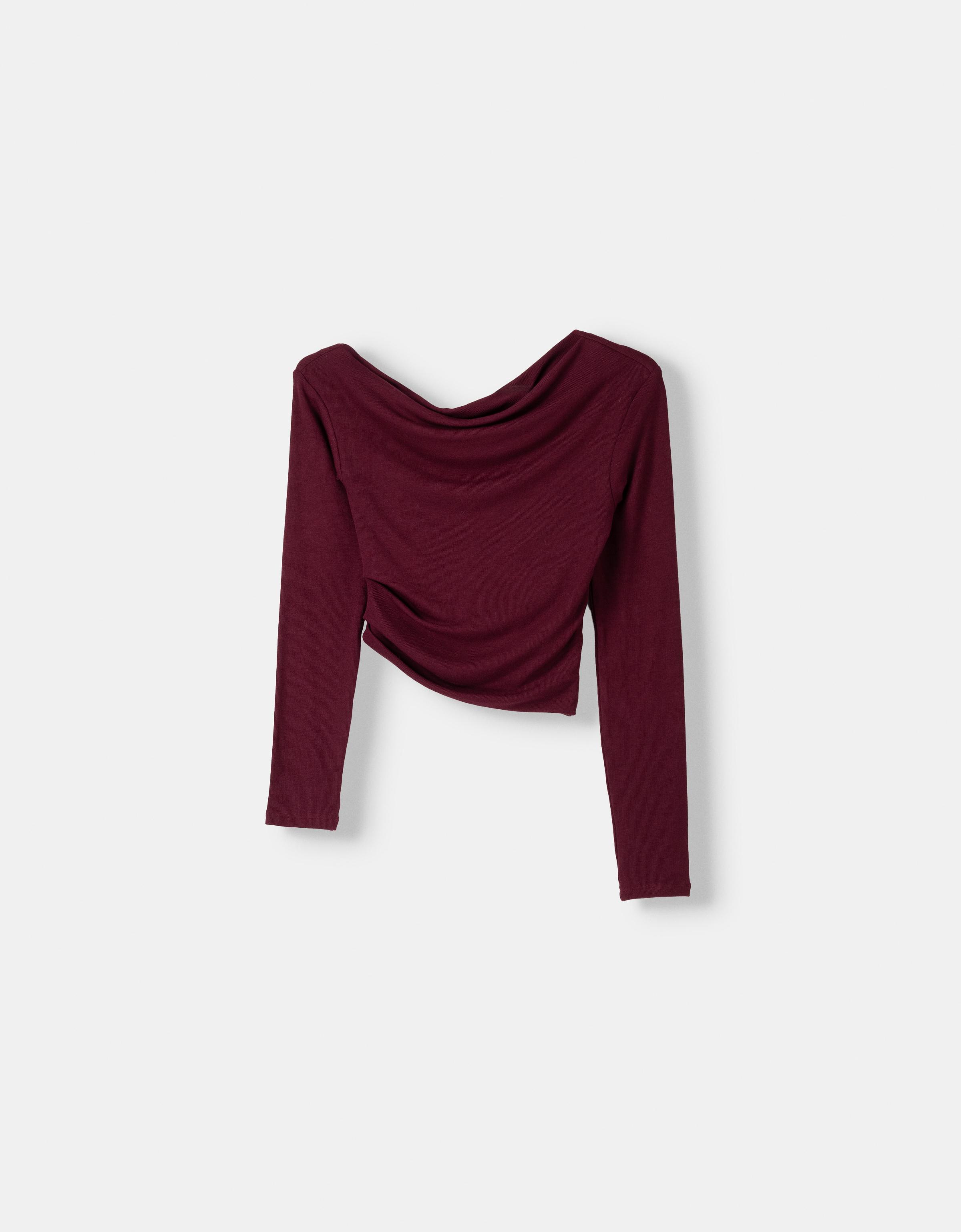 Bershka Asymmetrisches Langarmshirt Damen M Bordeaux