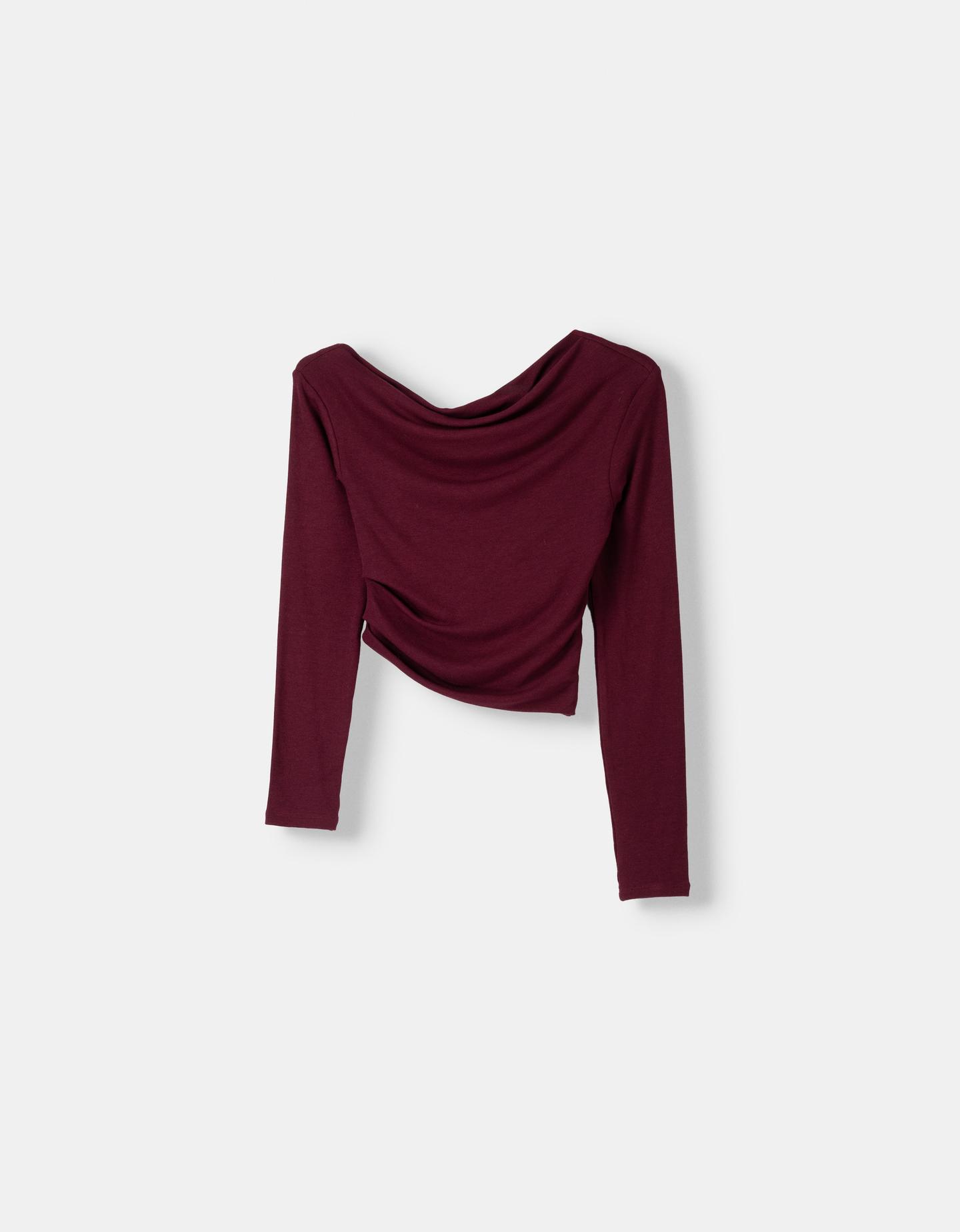 Bershka Asymmetrisches Langarmshirt Damen M Bordeaux günstig online kaufen