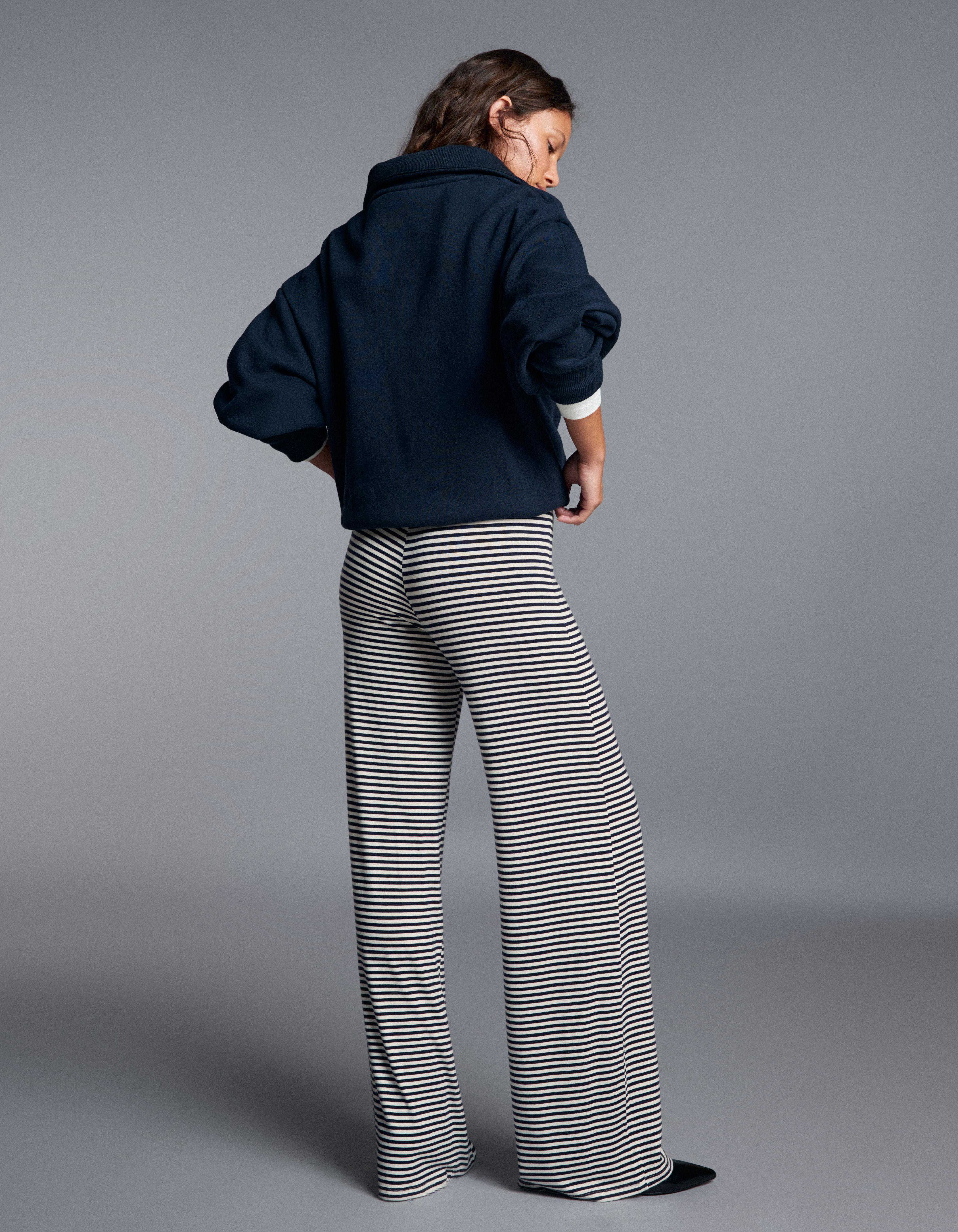 Straight leg stripe print trousers — Navy