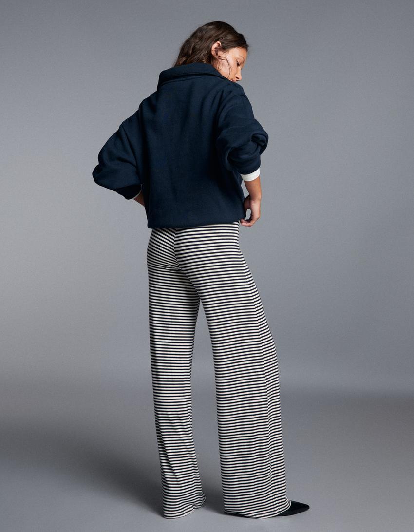 Straight-leg striped print trousers-Navy