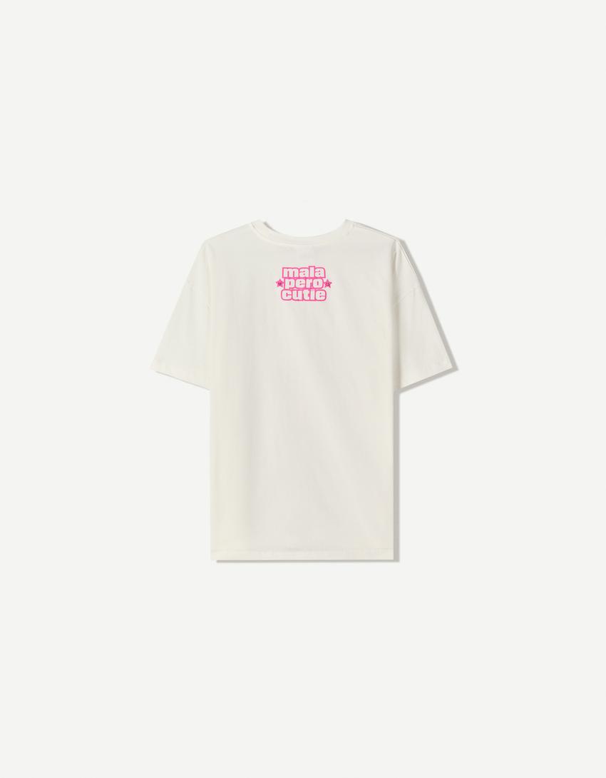 Emilia Mernes T-shirt met stras en korte mouw-Gebroken Wit-4