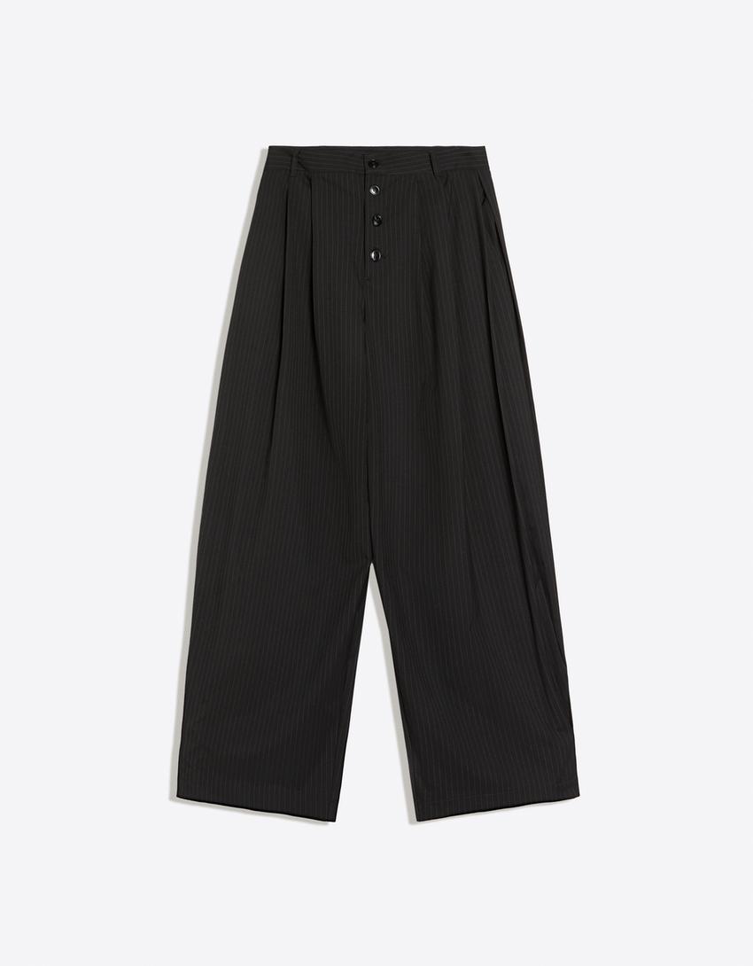 Trousers with side pleats-White / Black